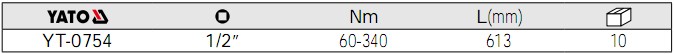 YATO工具扭力扳手YT-0754,1/2英寸方頭,扭力范圍60-340Nm.