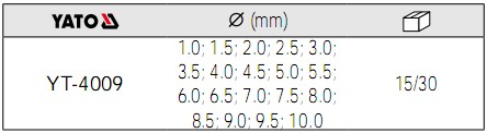 YATO麻花鉆套裝YT-4009參數(shù)